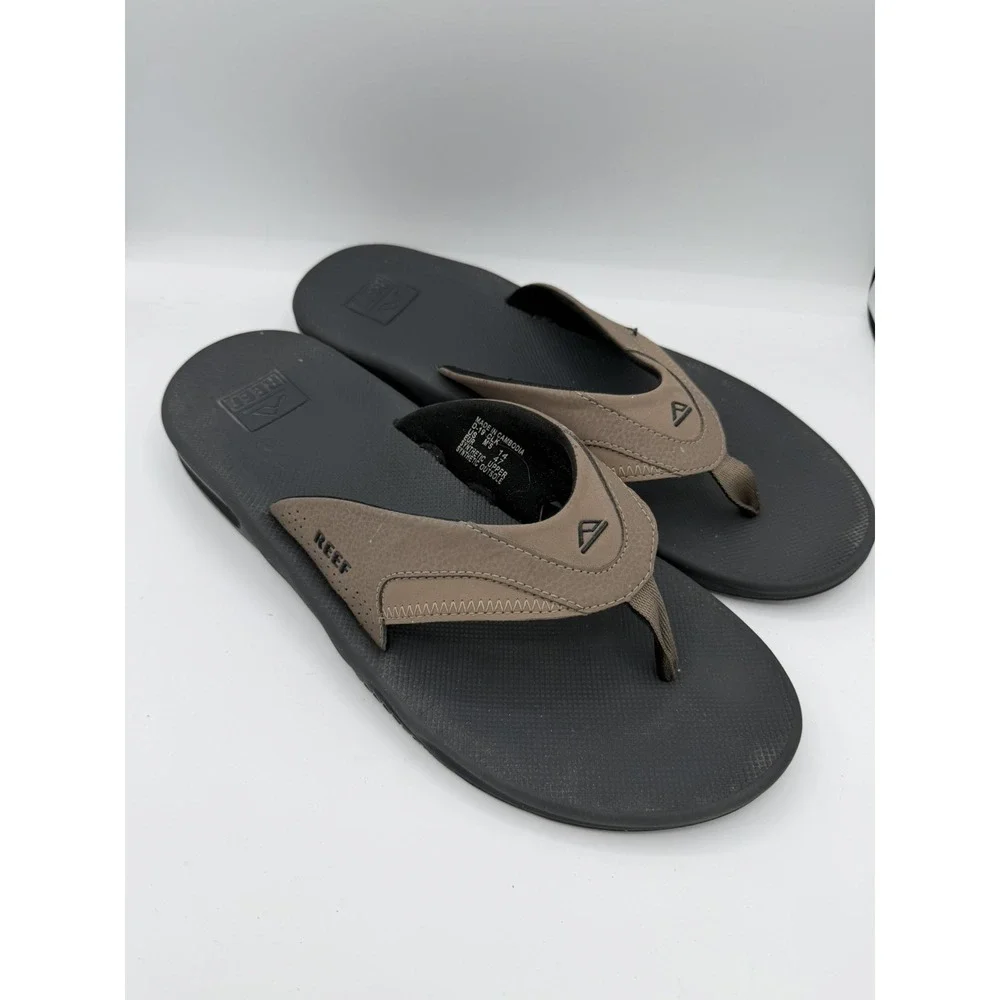 Reef Fanning Men's Brown Synthetic Leather Flip Flops Sole Bottle Opener Size 14